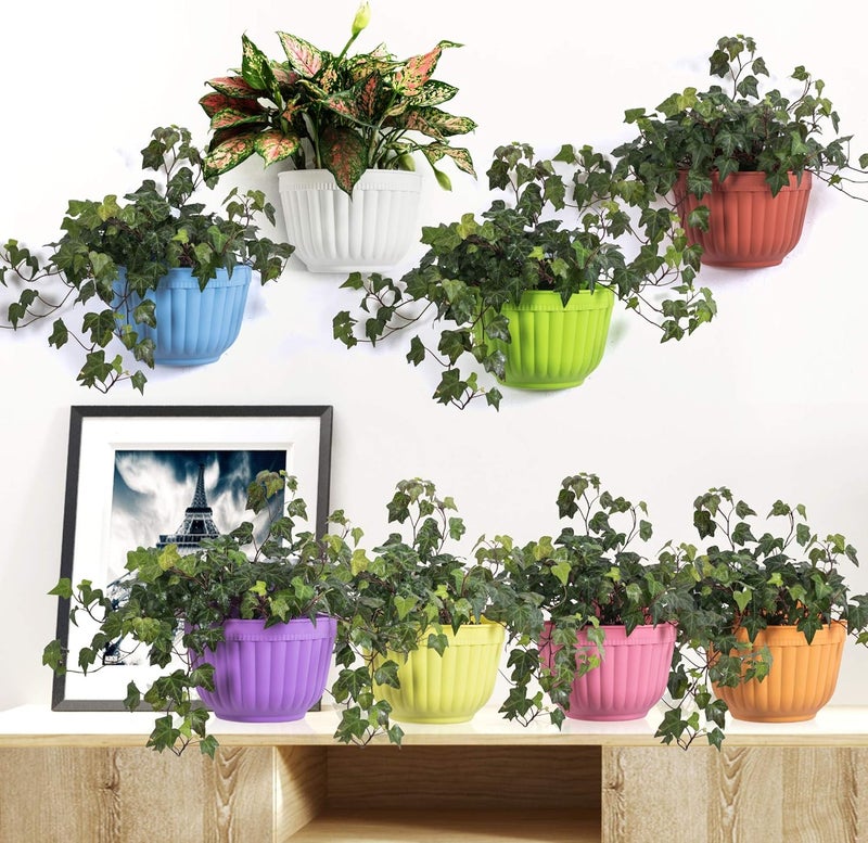 ORIMERC 6 Pack Colorful Wall Hanging Planters for Indoor Outdoor Plants, Hanging Plant Holder with Drainage Hole, Fence Balcony Planters Railing Hanging Pot, Plant Wall Mount Decor with Hooks/Screws - Image 4